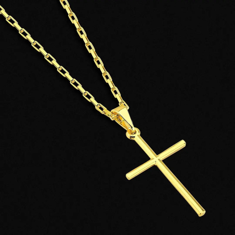 Brilho Eterno: Corrente Cartier Tijolinho com Pingente Crucifixo Banhado a Ouro 18k